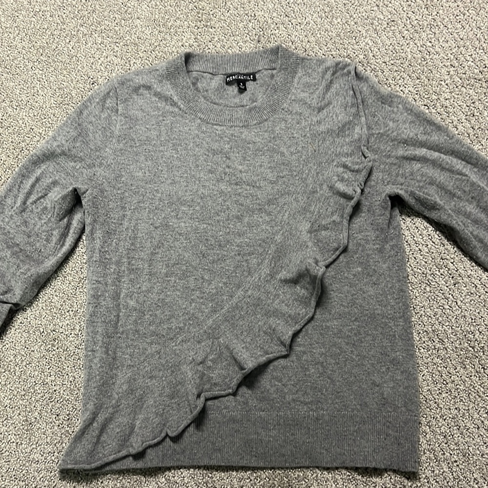 JCrew Gray Ruffle Sweater Size Small